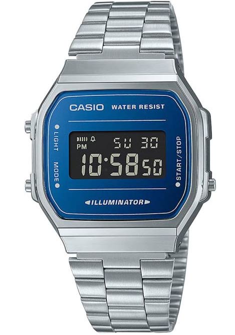Vapor Blue Vintage Casio med retro stålram och Illuminator | A168WEM-2BEF - Digitalt - Silver - Unisex - Rostfri stål - Härdat mineralglas