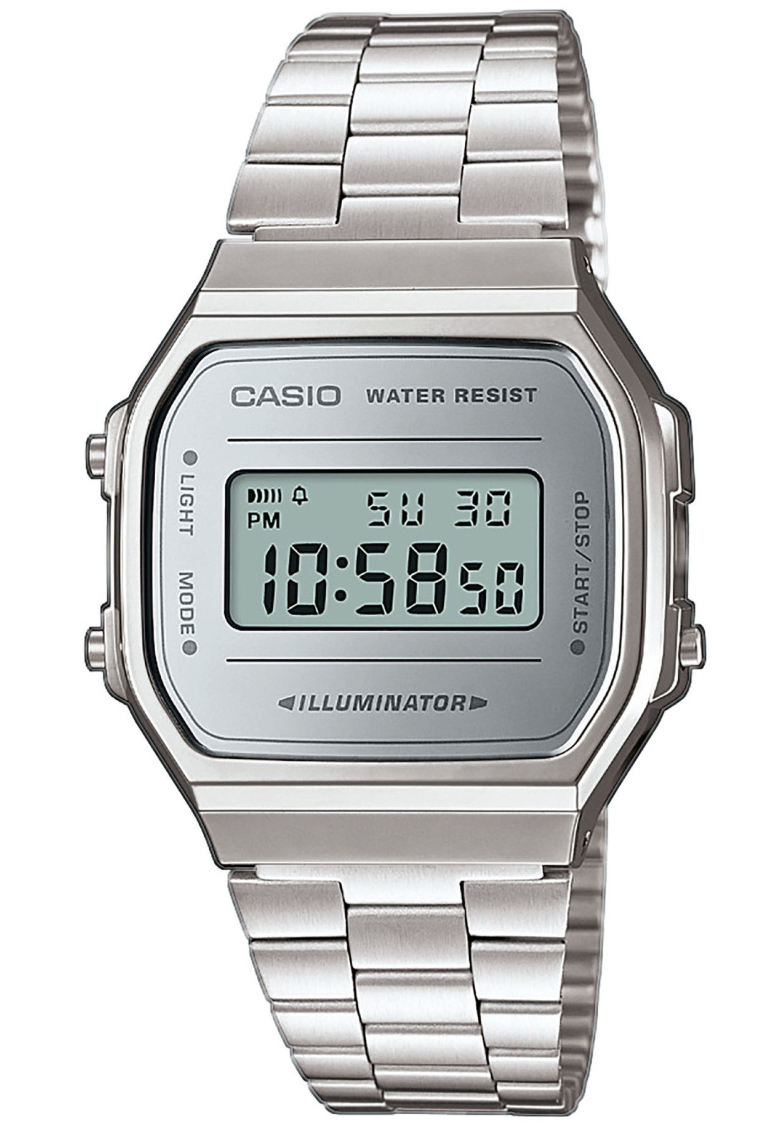 Retro Casio digitalklocka med spegeltavla och stålband | A168WEM-7EF - Digitalt - Silver - Damklocka - Rostfri stål - Härdat mineralglas