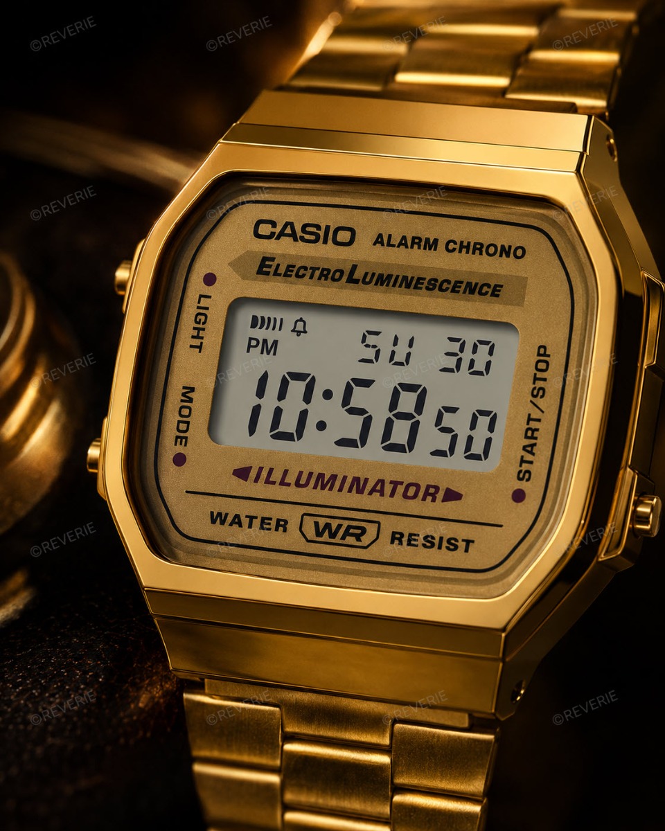 Casio guldfärgad retro digitalklocka unisex 36mm - Digitalt - Guld - Unisex - Rostfri stål - Härdat mineralglas