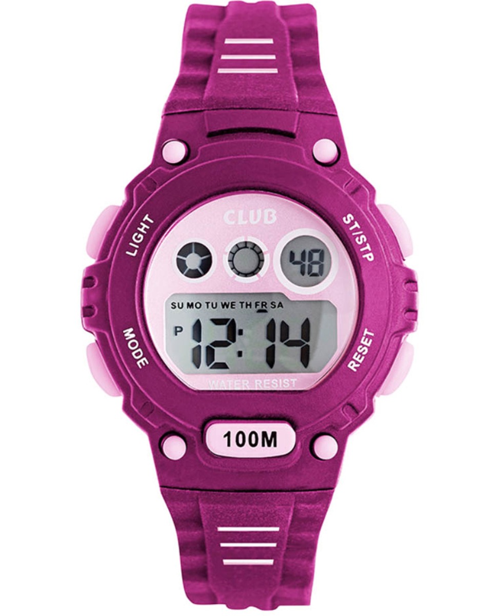Club 100M Purple Pink EU-005 - Digitalt - Lila - Barnklocka - Gummi - Härdat mineralglas