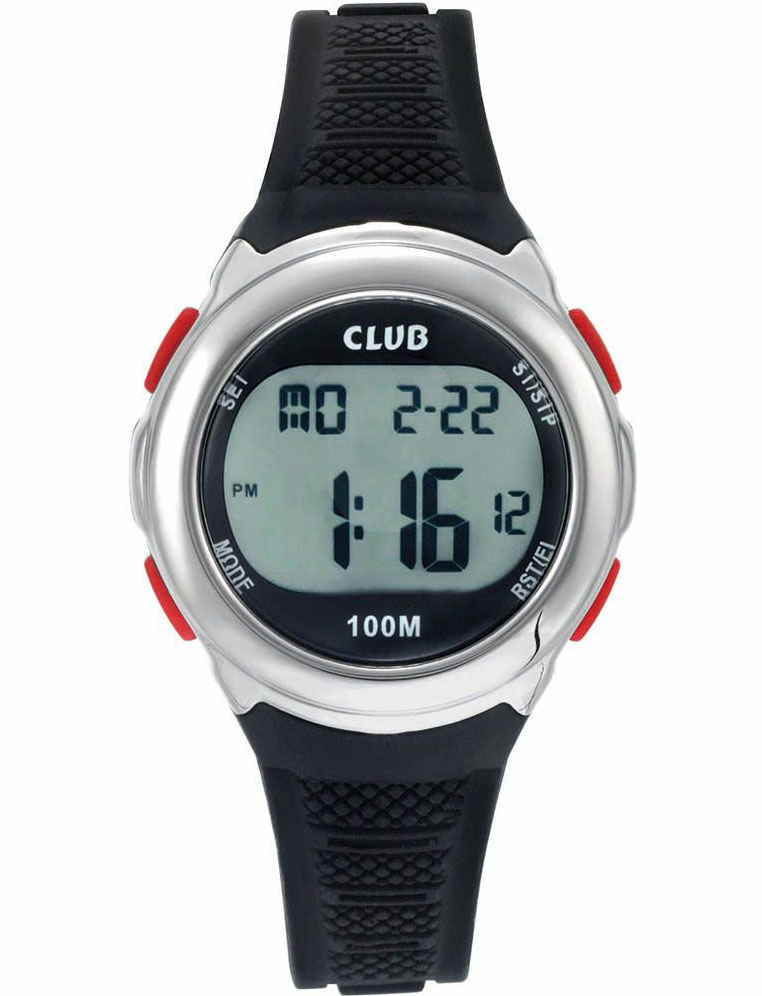 Club 100M Black Grey BAS-007 - Digitalt - Silver - Barnklocka - Gummi - Härdat mineralglas