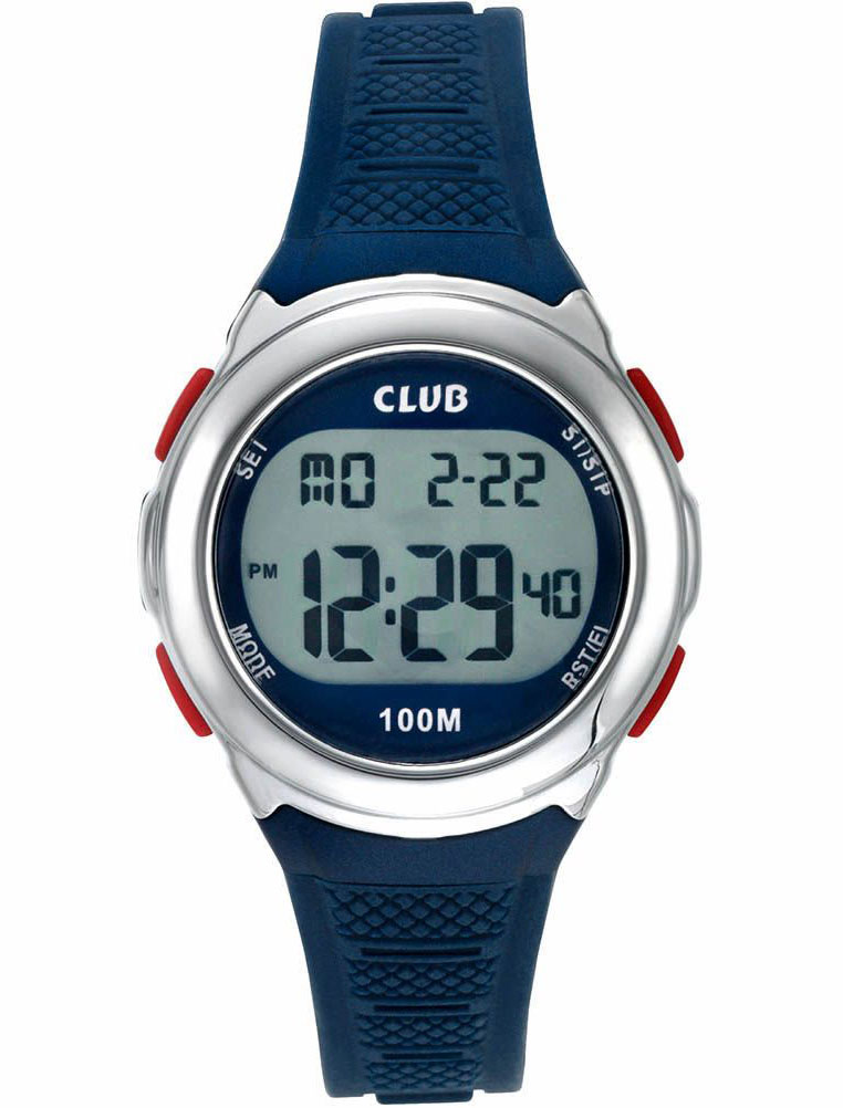 Club 100M Blue Grey BAS-06 - Digitalt - Silver - Barnklocka - Gummi - Härdat mineralglas