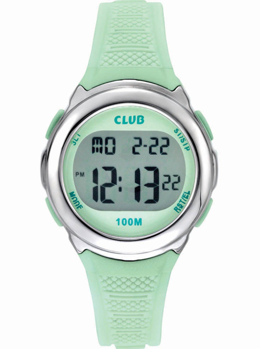 Club 100M Green Grey BAS-003 - Digitalt - Silver - Barnklocka - Gummi - Härdat mineralglas
