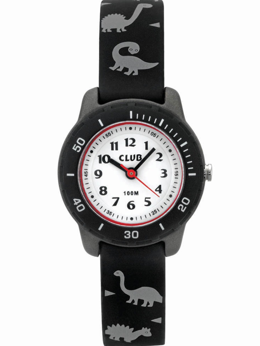 Club 100M Black White WC-A07 - Quartz - Svart - Barnklocka - Gummi - Härdat mineralglas