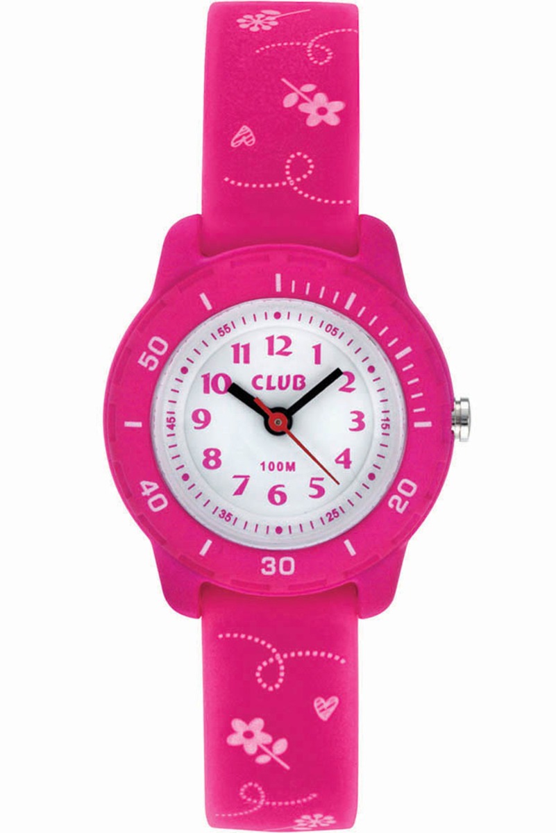 Club 100M Pink White WC-A02 - Quartz - Rosa - Barnklocka - Gummi - Härdat mineralglas