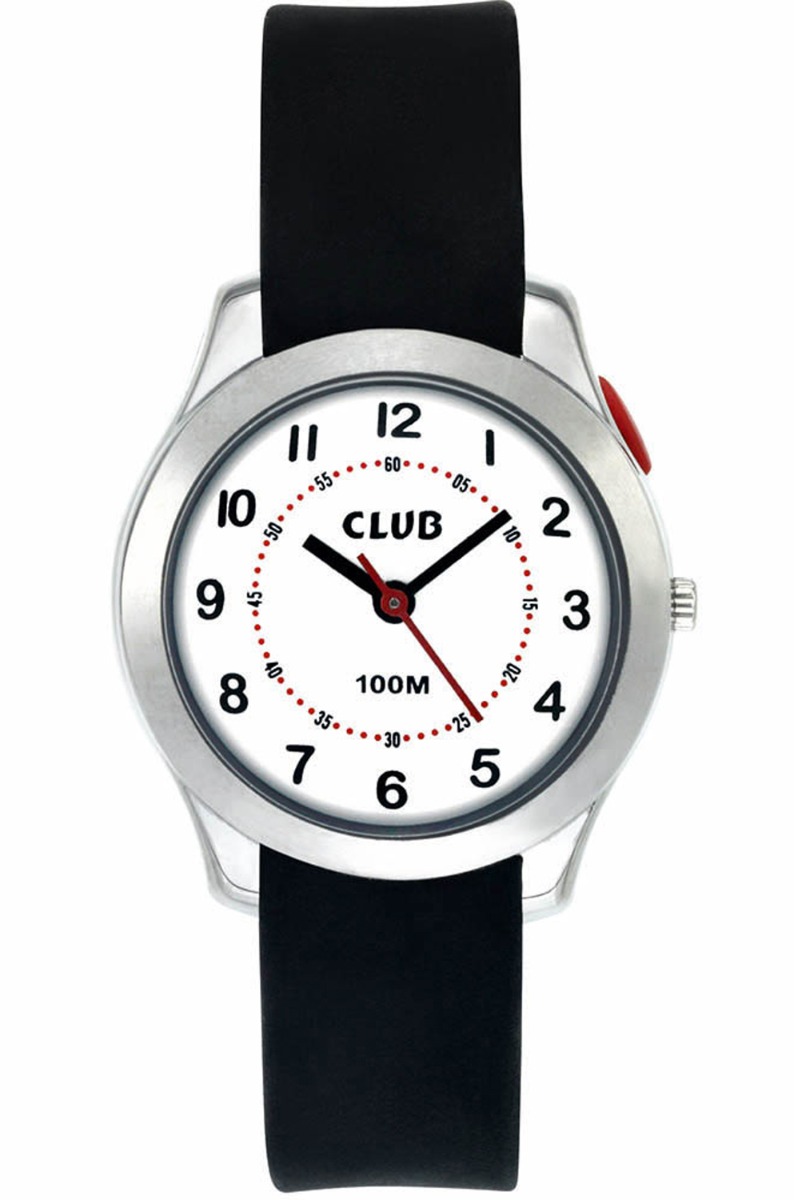 Club 100M Black White AAU-007 - Quartz - Silver - Barnklocka - Gummi - Härdat mineralglas