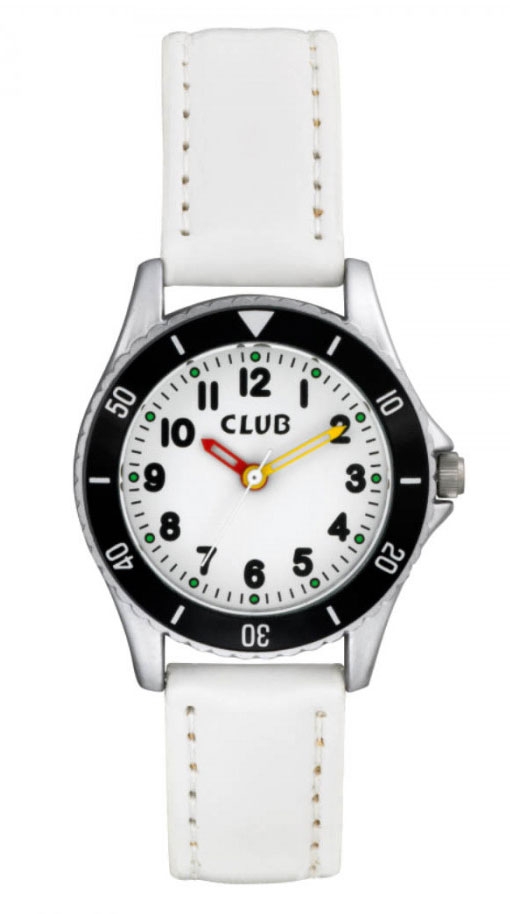 Vit barnklocka - Club 30M White A56530-1S0A - Quartz - Silver - Barnklocka - Läder - Härdat mineralglas