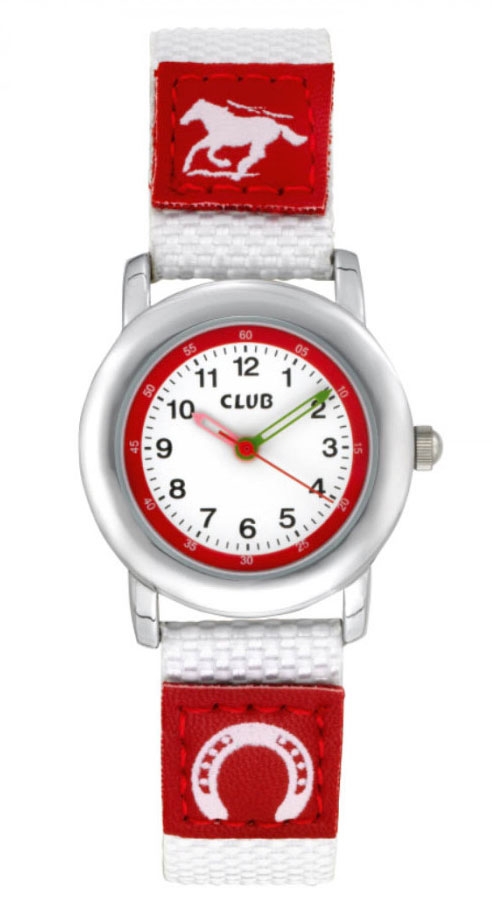 Röd barnklocka för hästintresserade - Club 30M Red White A56531-1S0A - Quartz - Silver - Barnklocka - Läder - Härdat mineralglas