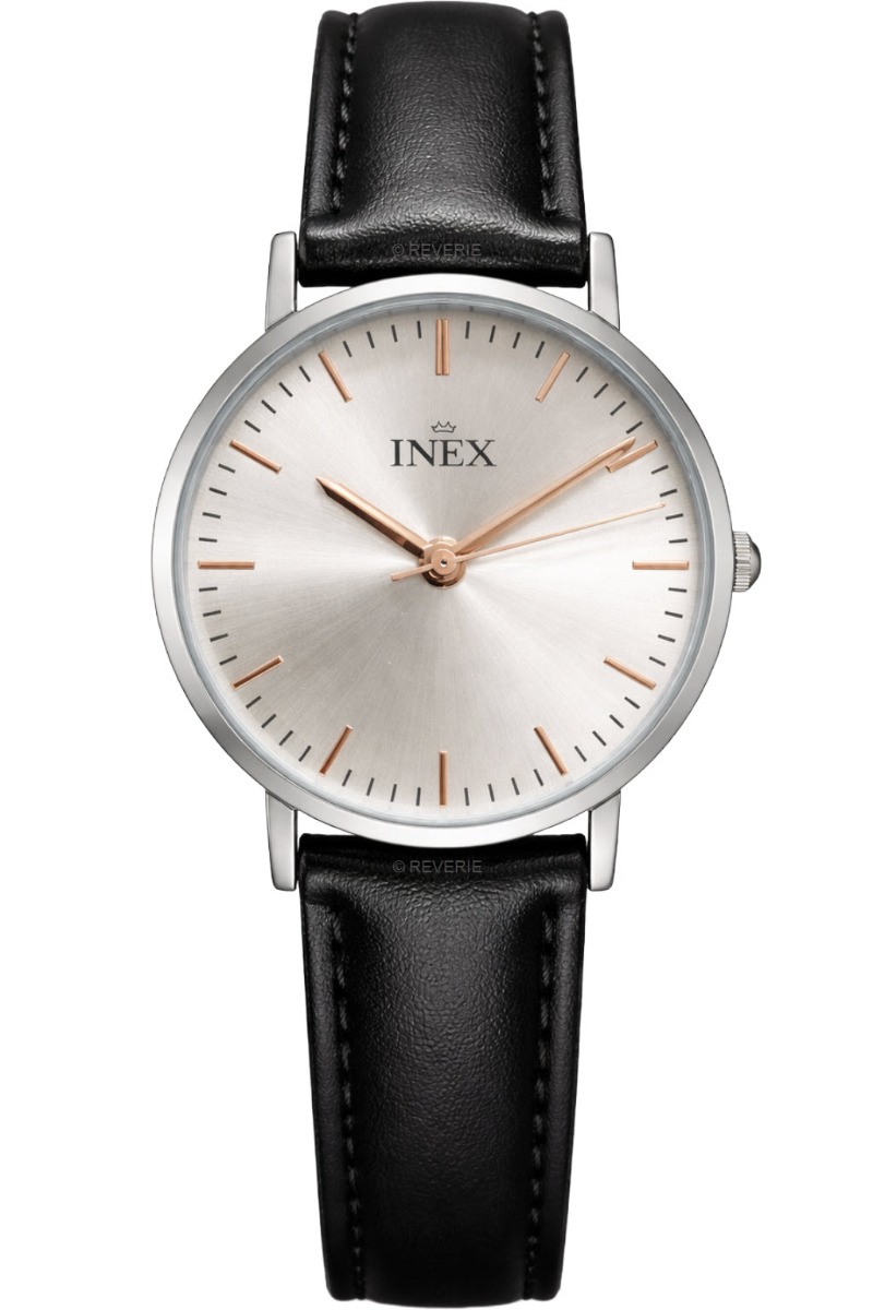 Inex Ladies Silver Rose 30mm - Quartz - Silver - Damklocka - Läder - Härdat mineralglas