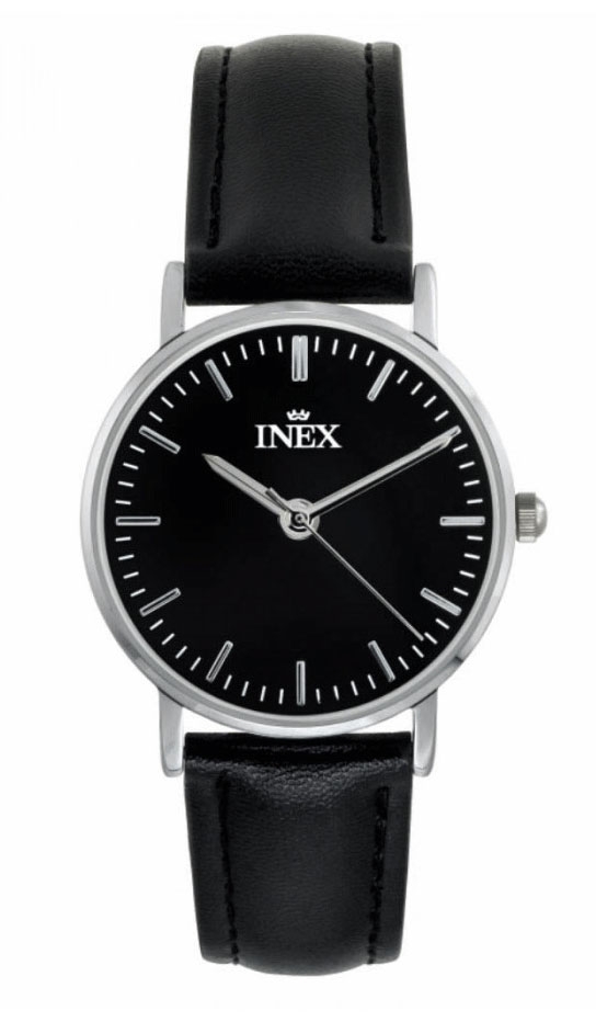Klassiskt damur med svart läderarmband - Inex Black A56534S5I - Quartz - Silver - Barnklocka - Läder - Härdat mineralglas