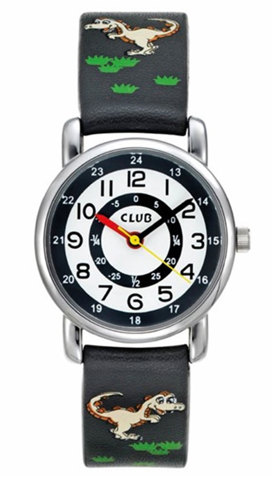 Dinosaurier sätter färg på den svart-vita klockan - Club 30M Black White A56542-4S0A - Quartz - Silver - Barnklocka - Läder - Härdat mineralglas