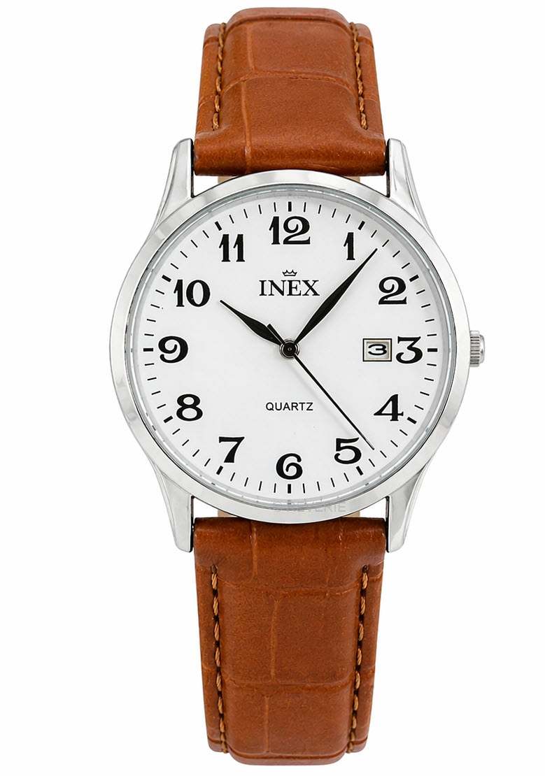Inex Mens Classic White Dial 38mm - Quartz - Silver - Herrklocka - Läder - Härdat mineralglas