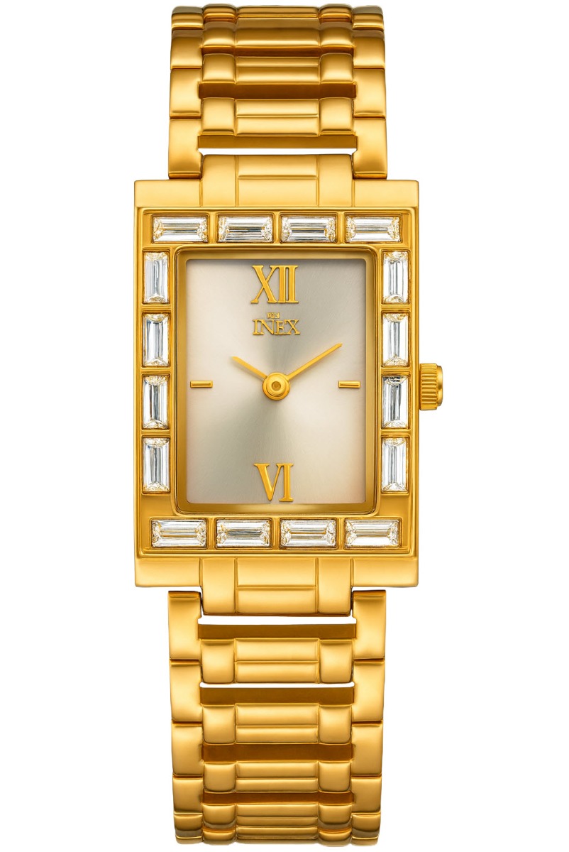 Guldfärgat rostfritt stål - Inex Gold Silver A58908D11KV - Quartz - Guld - Damklocka - Rostfri stål - Härdat mineralglas