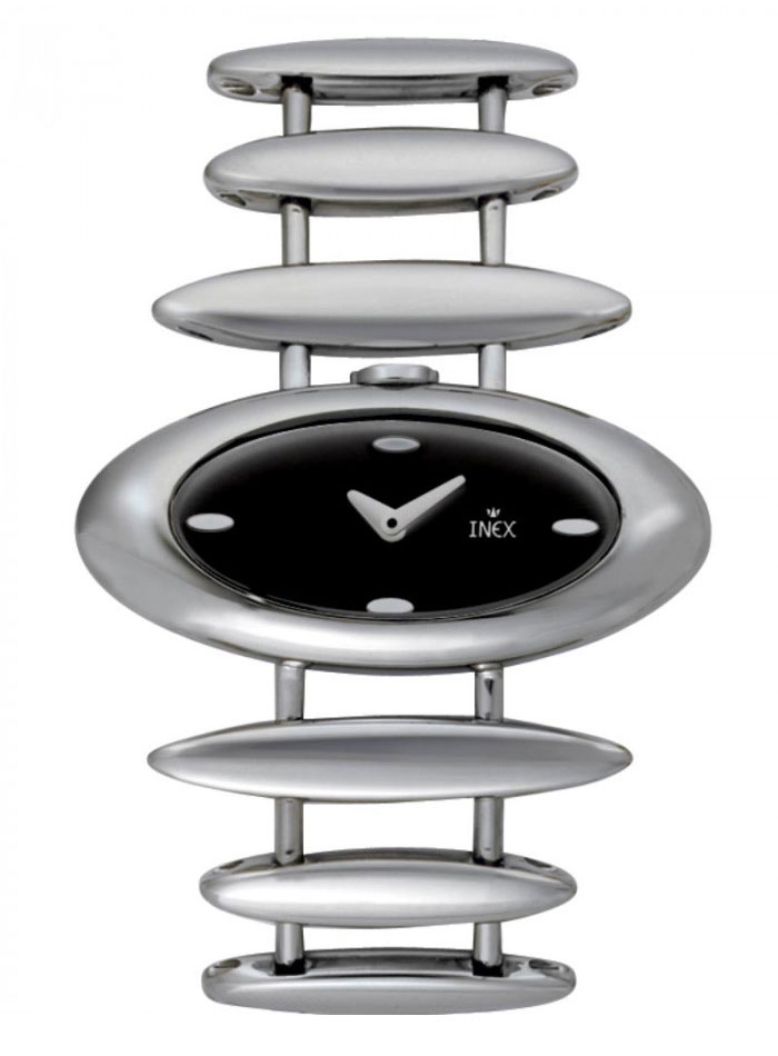 Runt och harmoniskt smycke - Inex Silver Black A64102S5I - Quartz - Silver - Damklocka - Rostfri stål - Härdat mineralglas
