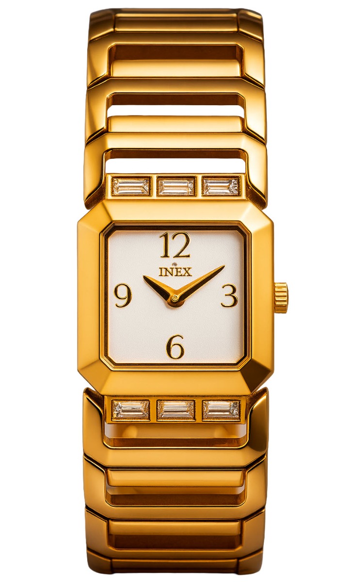 Klocka i rostfritt stål - Inex Gold White A64129D4KV - Quartz - Guld - Damklocka - Rostfri stål - Härdat mineralglas