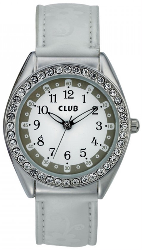 Stilig klocka med glittrande stenar - Club 30m Gray A65141S0A - Quartz - Silver - Barnklocka - Läder - Härdat mineralglas