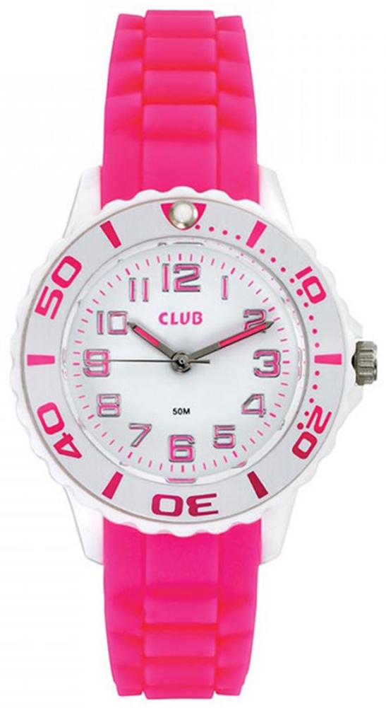 Armband av gummi, helrosa - Club 50m Pink White A65163-2H0A - Quartz - Vit - Barnklocka - Gummi - Härdat mineralglas