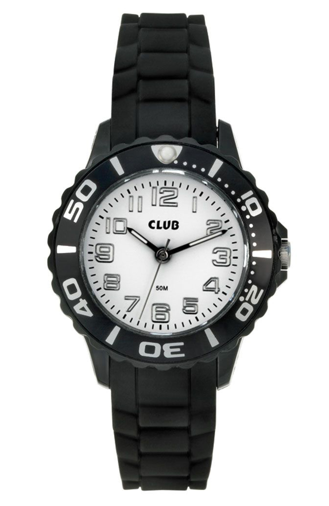 Club 50M Black White A65163SS0A - Quartz - Svart - Barnklocka - Gummi - Härdat mineralglas