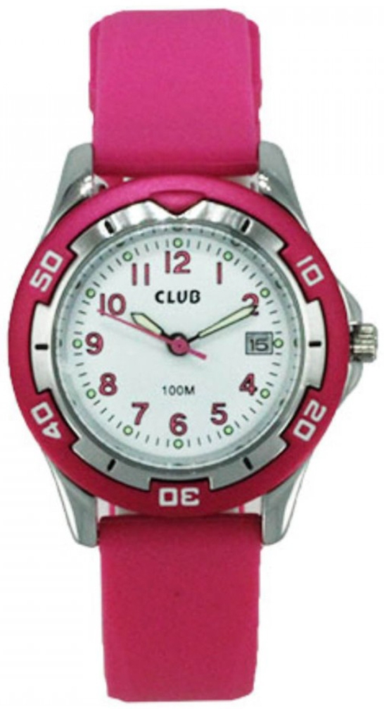 Rosa vattentät klocka - Club 100m Pink White A65168-6S0A - Quartz - Ljusröd Silver - Barnklocka - Gummi - Härdat mineralglas