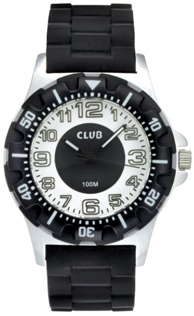 Barnklocka med förstorade siffror - Club 100m Black White A65178S4A - Quartz - Silver - Barnklocka - Gummi - Härdat mineralglas