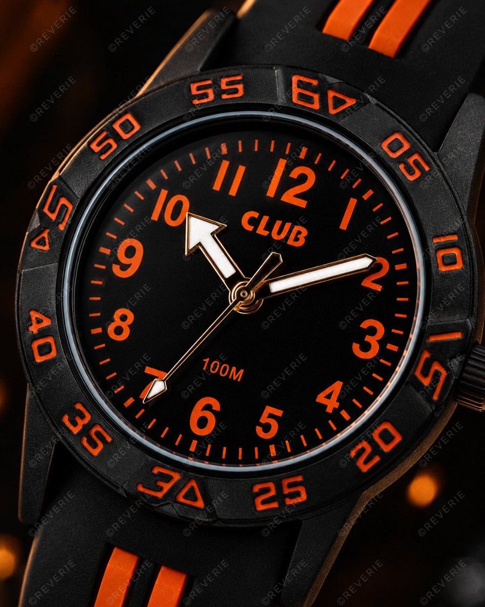 Club | Svart orange 100M vattentät barnklocka 30mm - Quartz - Svart - Unisex - Gummi - Härdat mineralglas