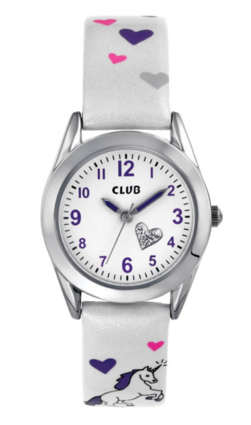 Barnklocka i helvitt - Club 30M White A65188S10A - Quartz - Silver - Barnklocka - Läder - Härdat mineralglas