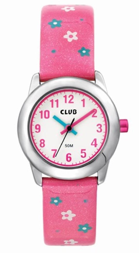 Tveklös barnklocka - Club 50M Pink White A65189-1S0A - Quartz - Silver - Barnklocka - Läder - Härdat mineralglas