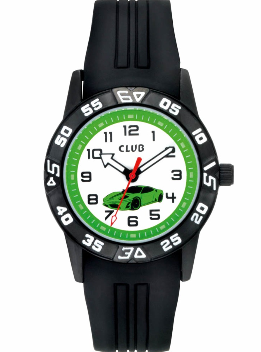 Club 100M Black White A65190-3SS0A - Quartz - Svart - Barnklocka - Gummi - Härdat mineralglas