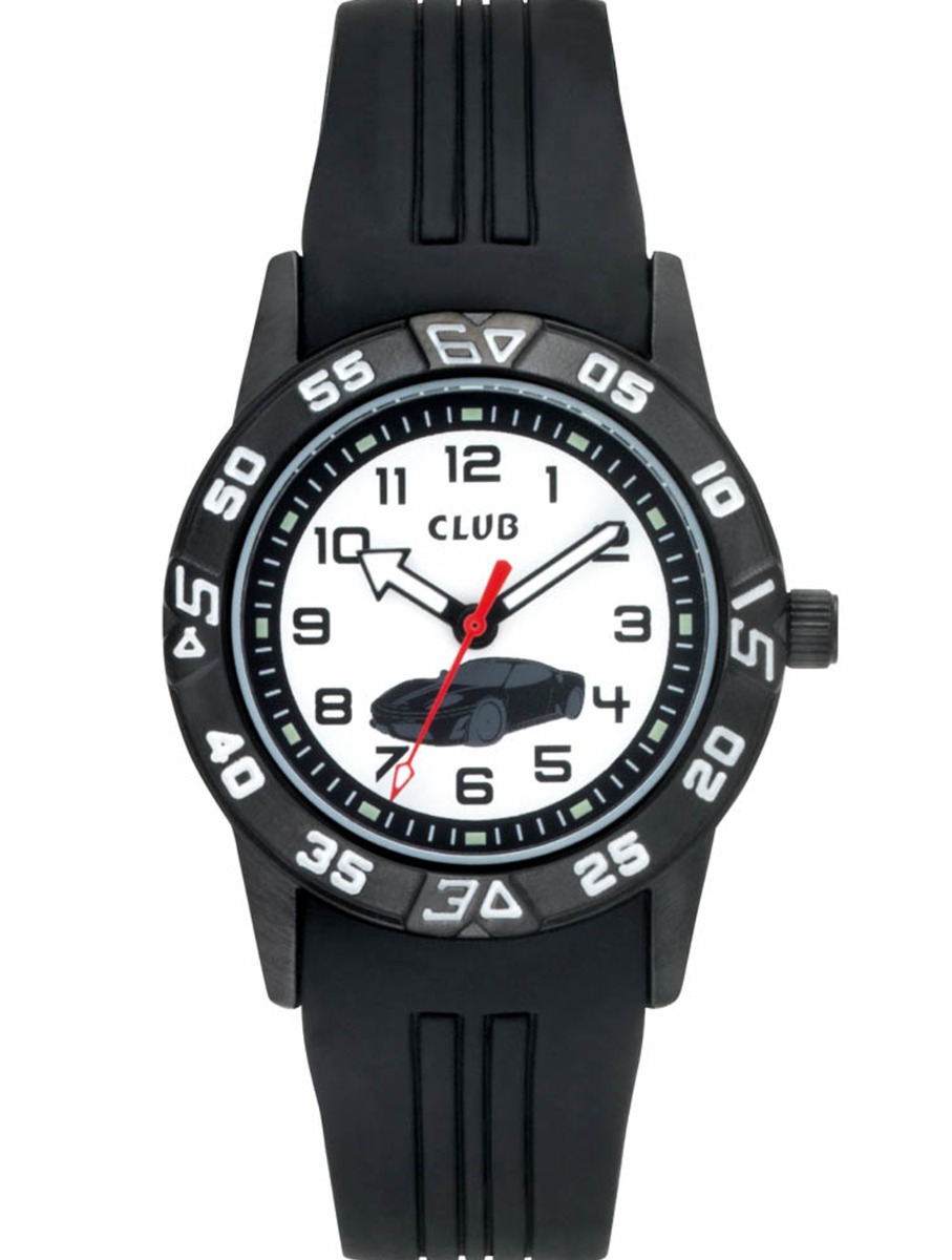 Club 100M Black White A65190-5SS0A - Quartz - Svart - Barnklocka - Gummi - Härdat mineralglas