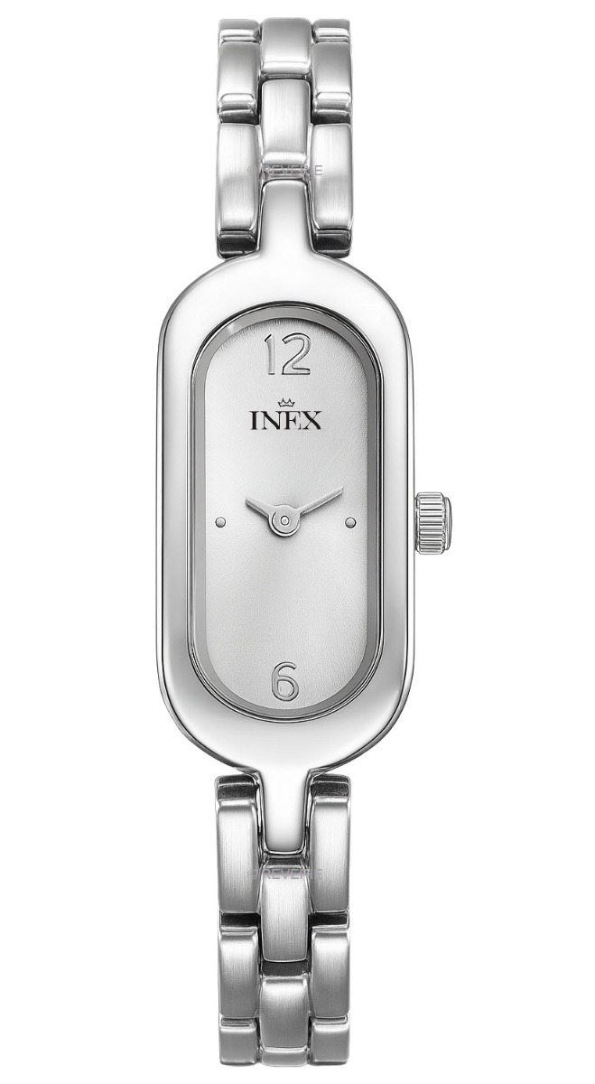 Stålklocka med rundad rektangulär boett - Inex Silver A69140S4KV - Quartz - Silver - Damklocka - Rostfri stål - Härdat mineralglas