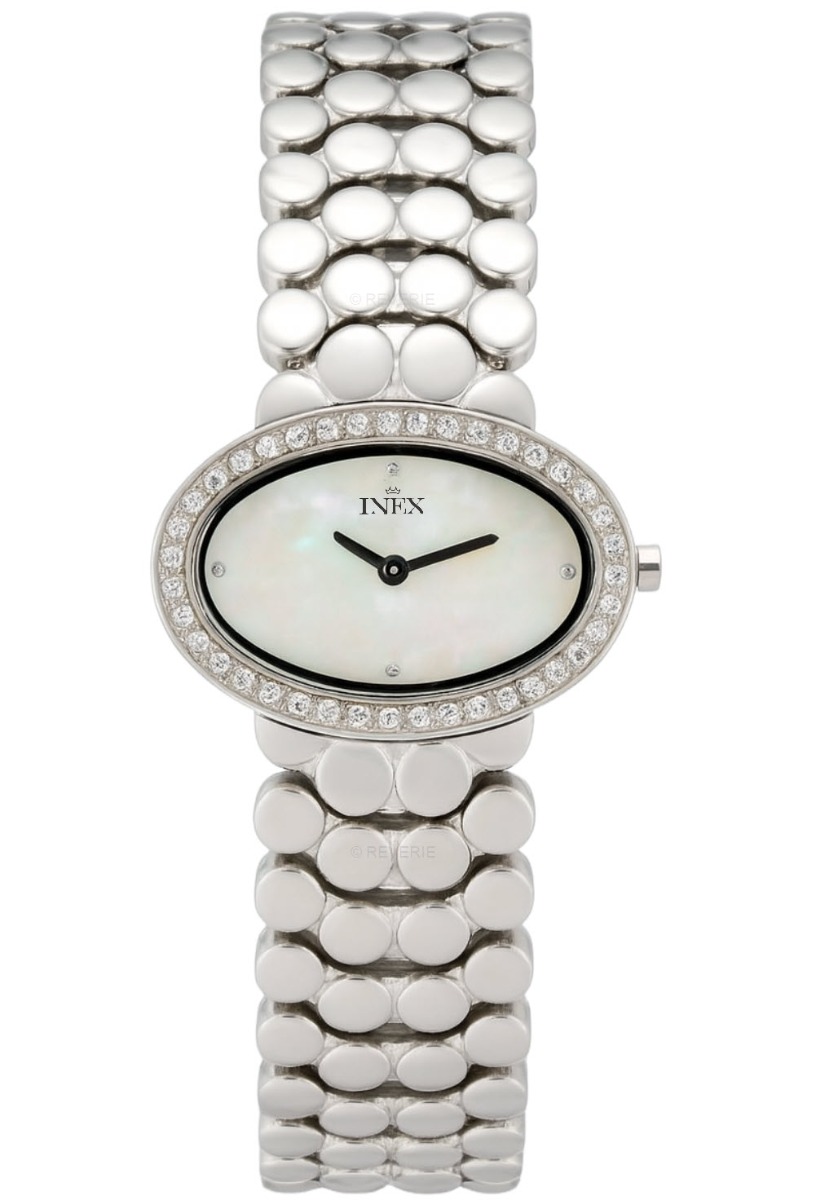 Inex Elegant Ladies Mother-of-Pearl 30mm - Quartz - Kristall Silver - Damklocka - Rostfri stål - Härdat mineralglas
