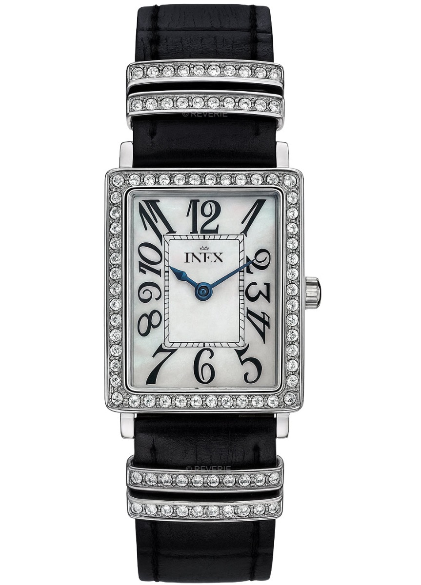 Damur - Inex Ladies Silver/Mother of Pearl A69220S11I - Quartz - Silver - Damklocka - Läder - Härdat mineralglas