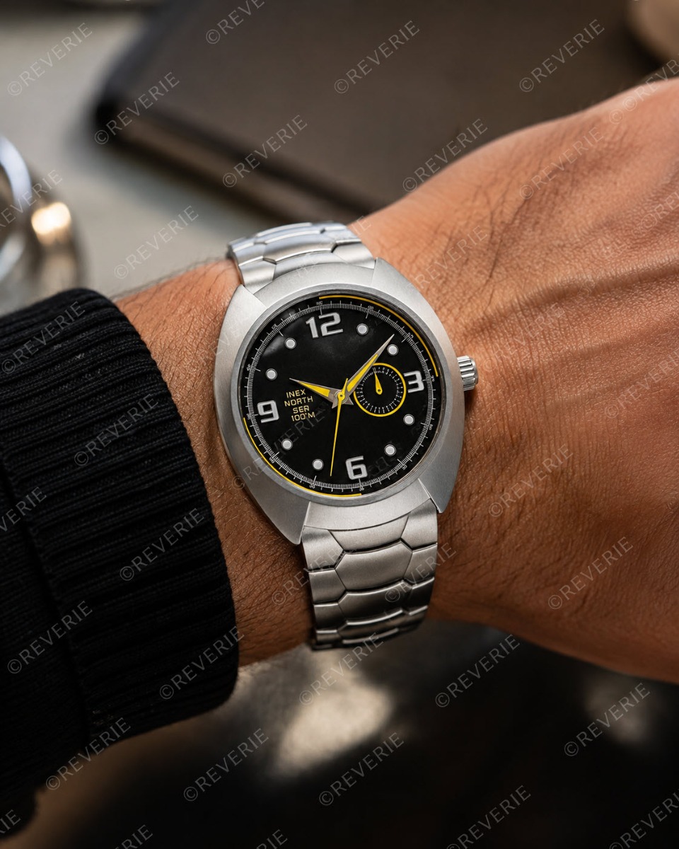 Inex Mens 100m North Sea Yellow Special Edition Steel 40mm - Quartz - Silver - Herrklocka - Rostfri stål - Härdat mineralglas