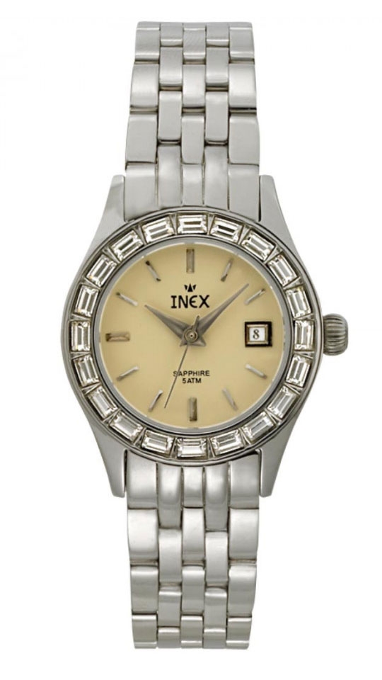 Klocka av stål, i silver och beige - Inex Silver Beige A69332S9I - Quartz - Silver - Damklocka - Rostfri stål - Safir