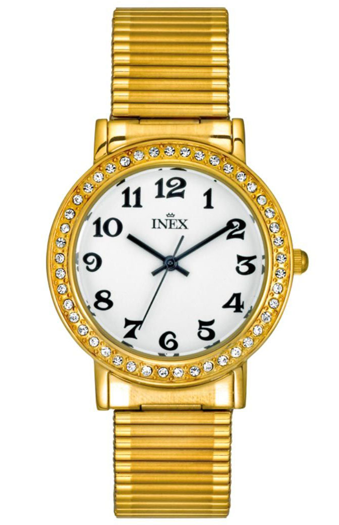 Inex Ladies Gold White A69410-1D0A - Quartz - Guld - Damklocka - Stretch - Härdat mineralglas