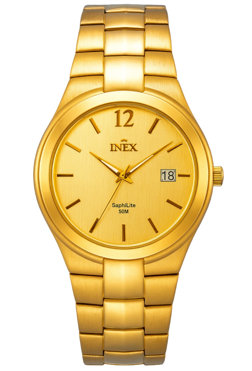Guld, guld, guld... för vinnaren! - Inex Mens Gold/Gold A69439D7I - Quartz - Guld - Herrklocka - Rostfri stål - Härdat mineralglas