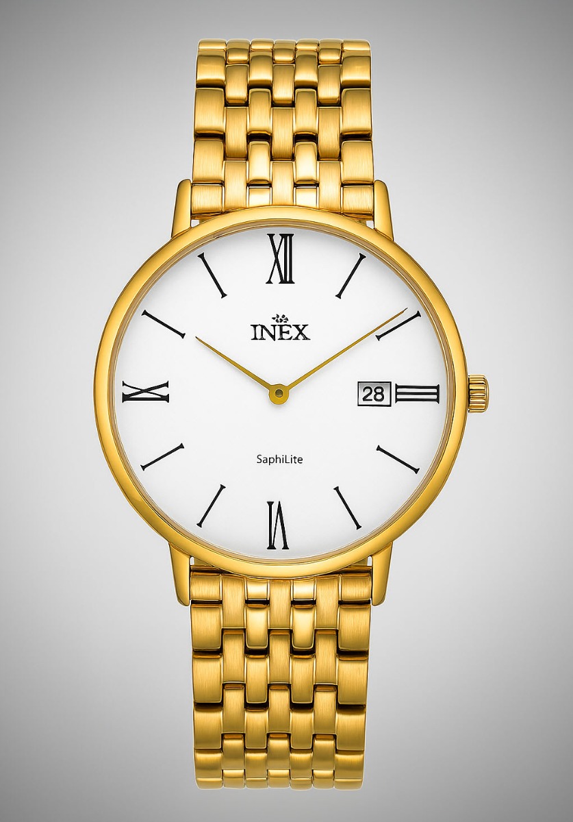 Elegans för man - Inex Mens Gold/White A69446-1D0KV - Quartz - Guld - Herrklocka - Rostfri stål - Härdat mineralglas