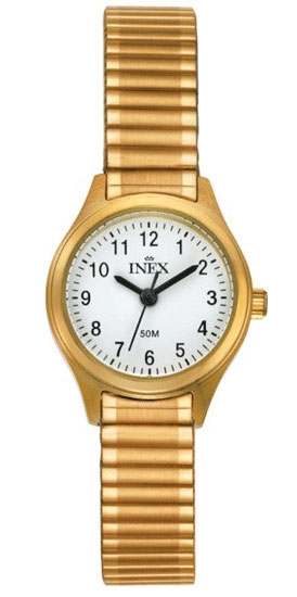 Litet damur i guld och vitt, med bara 20 mm bred boett - Inex Gold White A69455D0A - Quartz - Guld - Damklocka - Stretch - Härdat mineralglas