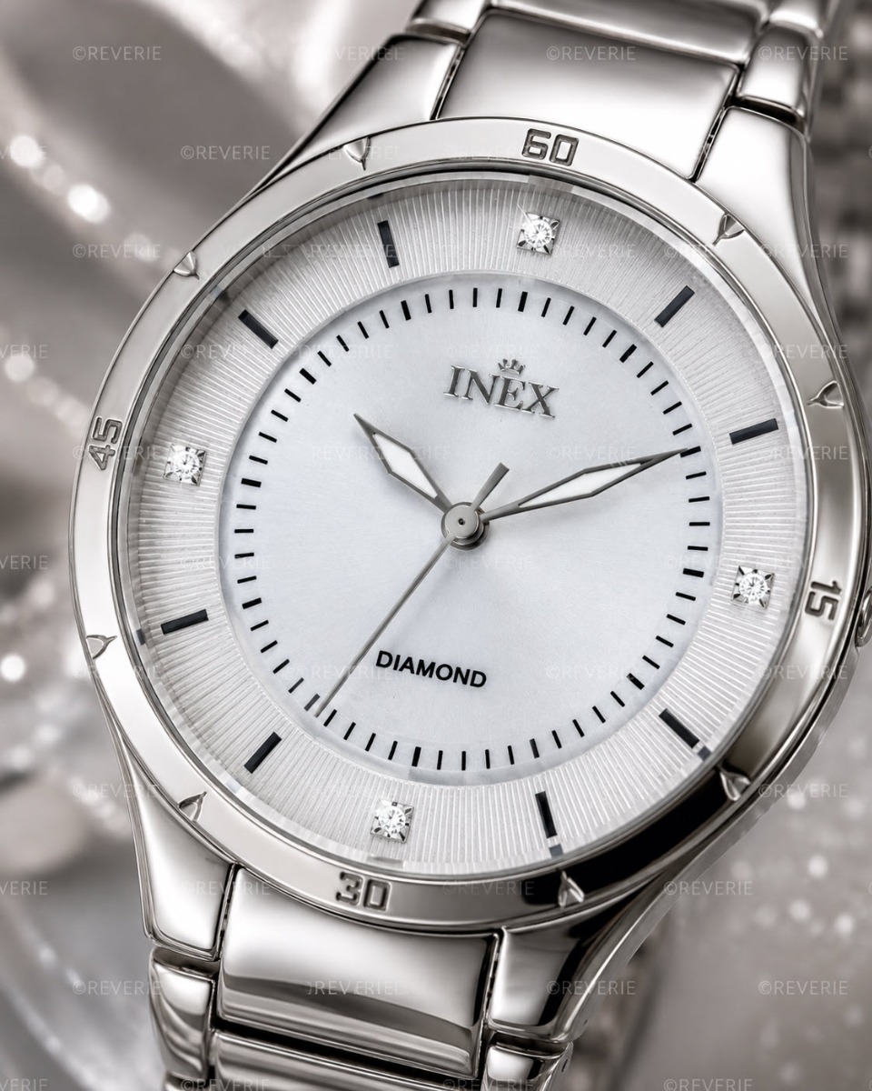 Inex damklocka med 4 diamanter och pärlemorurtavla 35mm - Quartz - Silver - Damklocka - Rostfri stål - Härdat mineralglas