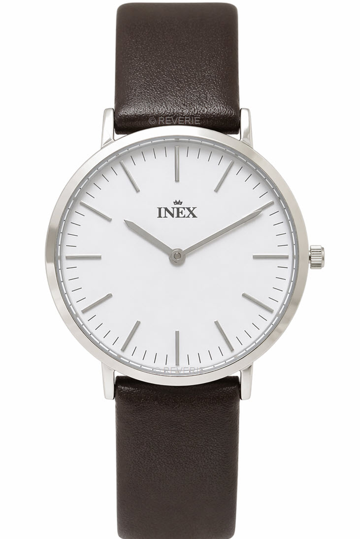INEX | Enkelt och stilrent damur med brunt armband av läder - Quartz - Silver - Damklocka - Läder - Härdat mineralglas