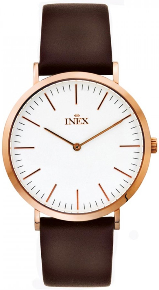Herrklocka i rödguld och brunt - Inex Mens Rose Gold/White A69464D4I - Quartz - Rött guld - Herrklocka - Läder - Härdat mineralglas