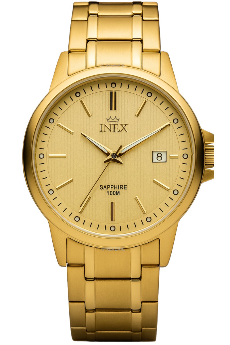 Helt guldfärgad klocka med safirglas - Inex Mens Gold/Gold A69466D7I - Quartz - Guld - Herrklocka - Rostfri stål - Safir