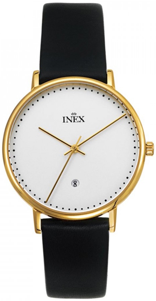 Dansk formgivning... minimalism med datumvisning - Inex Mens Gold/White A69468D4P - Quartz - Guld - Herrklocka - Läder - Härdat mineralglas