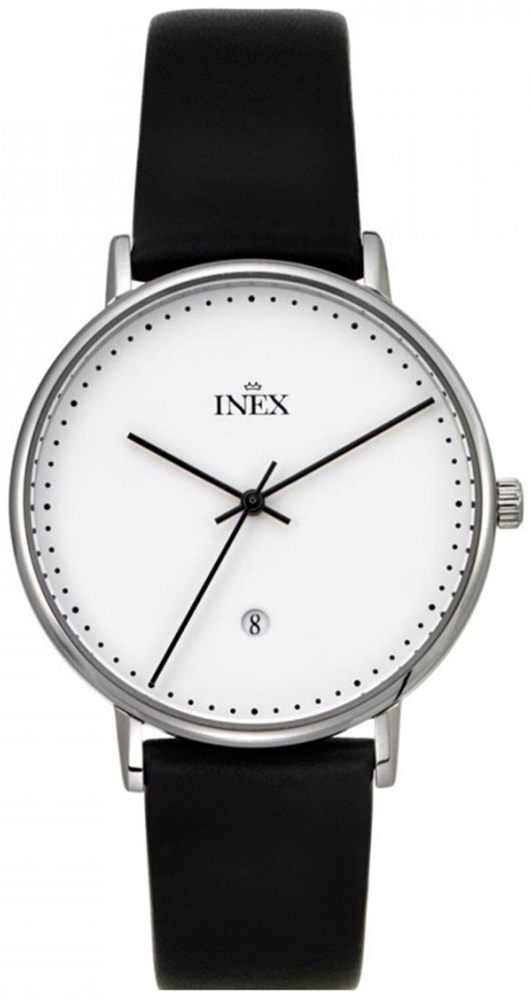 Klassisk formgivning - Inex Mens Silver/White A69468S0P - Quartz - Silver - Herrklocka - Läder - Härdat mineralglas