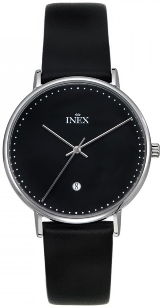 Armbandsklocka med dansk formgivning och svart läderarmband - Inex Mens Silver/Black A69468S5P - Quartz - Silver - Herrklocka - Läder - Härdat...