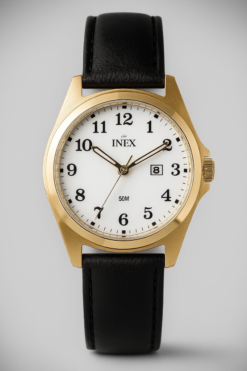 Inex Mens Golden Dress Classic 39mm - Quartz - Guld - Herrklocka - Läder - Härdat mineralglas