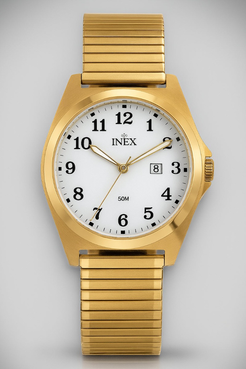 Inex Mens Golden Classic 39mm - Quartz - Guld - Herrklocka - Stretch - Härdat mineralglas