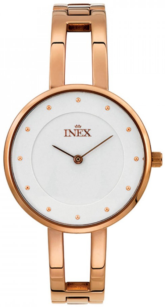 Gyllene rödguld - Inex Ladies Rose Gold/White A69499-1D4P - Quartz - Rött guld - Damklocka - Rostfri stål - Härdat mineralglas