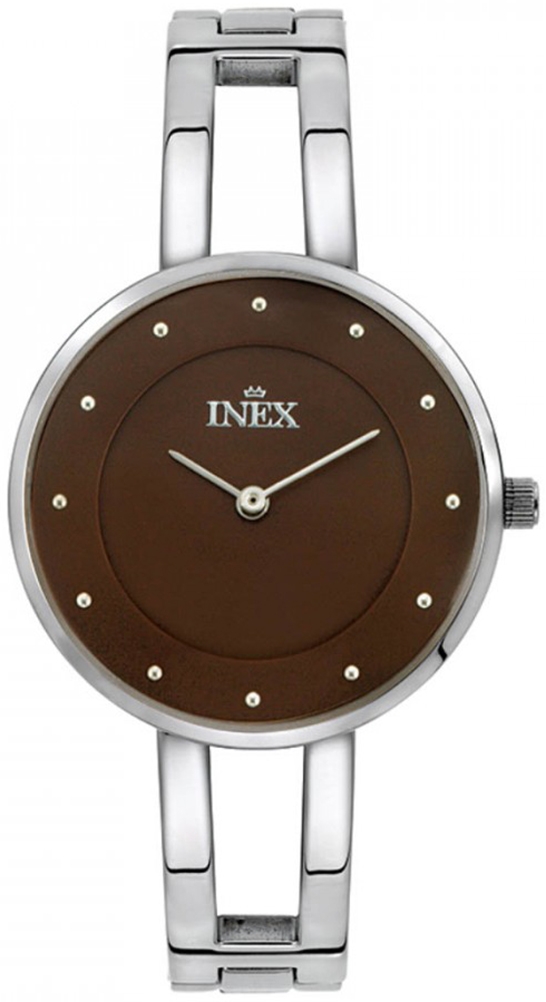 Läckert chokladbrun urtavla - Inex Ladies Silver/Brown A69499S1P - Quartz - Silver - Damklocka - Rostfri stål - Härdat mineralglas