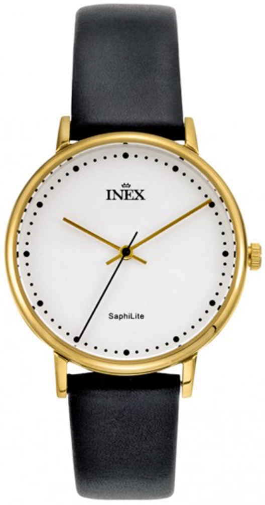 Klassiskt damur med skandinavisk minimalism - Inex Ladies Gold/White A69501D4P - Quartz - Guld - Damklocka - Läder - Härdat mineralglas